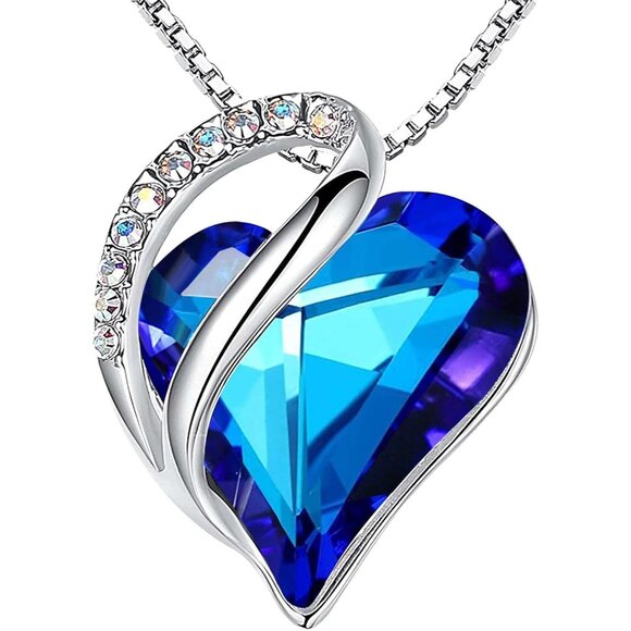 Infinity Love Birthstone Heart Pendant Rainbow Blue Necklace Women Mom Silver - Picture 1 of 8